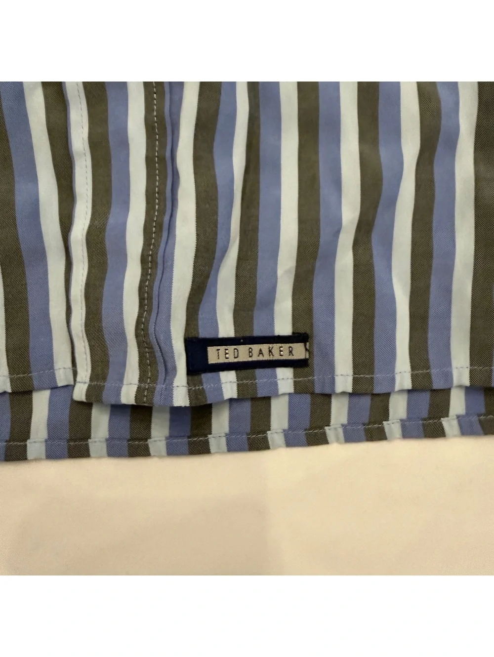 Ted Baker London Men's Striped Button-Up Shirt Size 4 Blue & Brown Cotton Blend